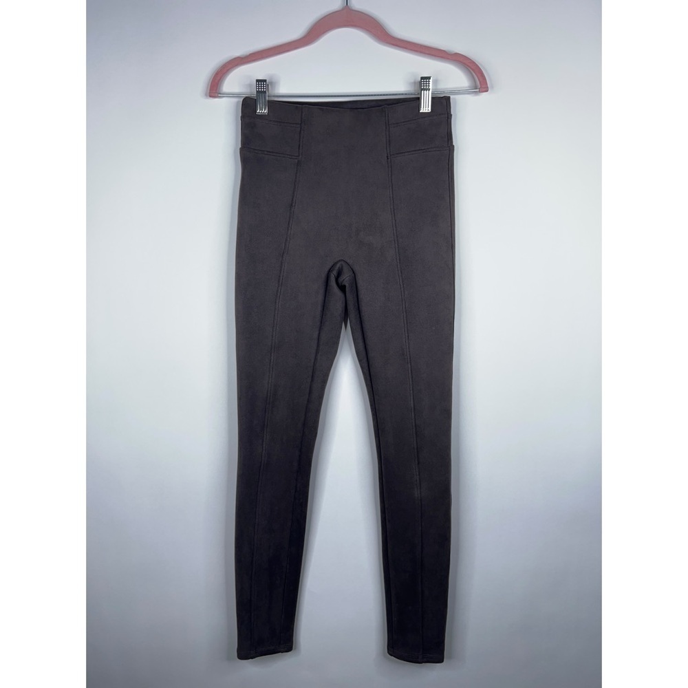 Spanx Faux Suede Chocolate Brown Leggings High Rise Neutral Stretchy Size XS